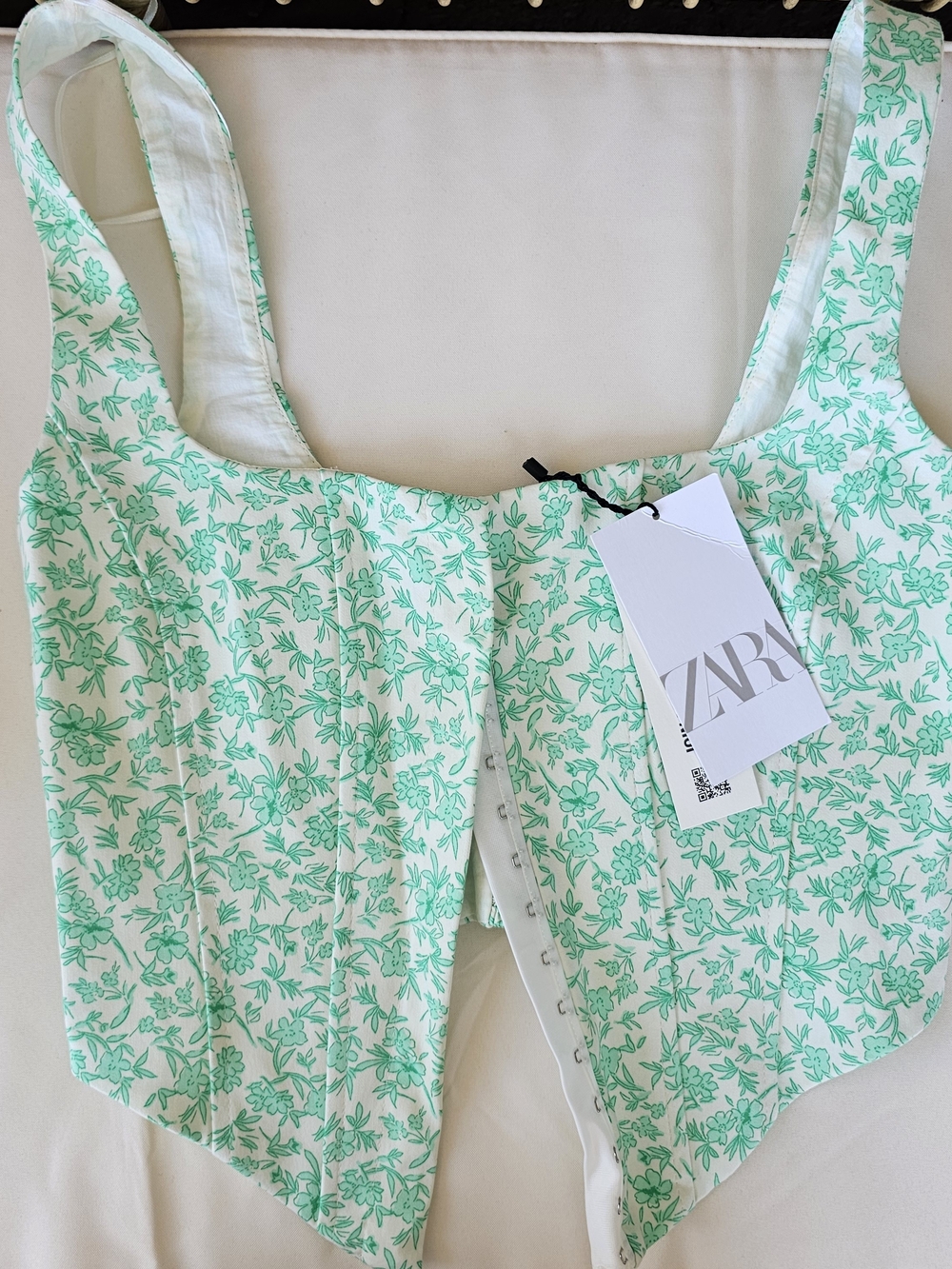 NWT- ZARA Green Floral Corset Top